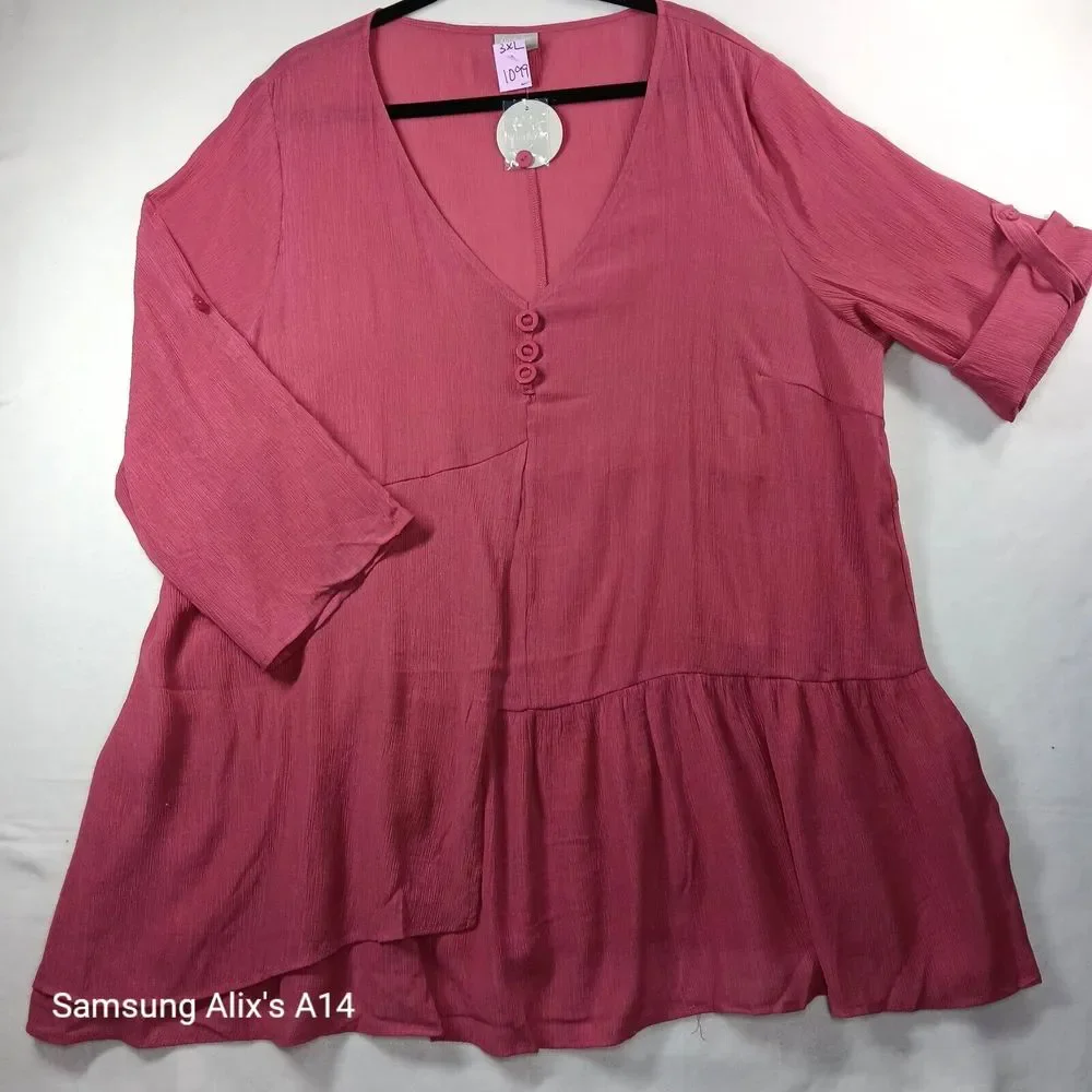 Zim & Zoe by‎ City Chic Raspberry Pink Plain Layered Tunic Top 3XL